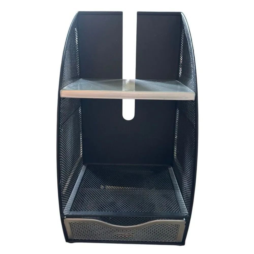 Rolodex Black Wire Mesh Desktop Organizer With Silver Shelf And Drawer